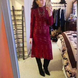 Forever 21 Red Lace Midi Dress size Medium
